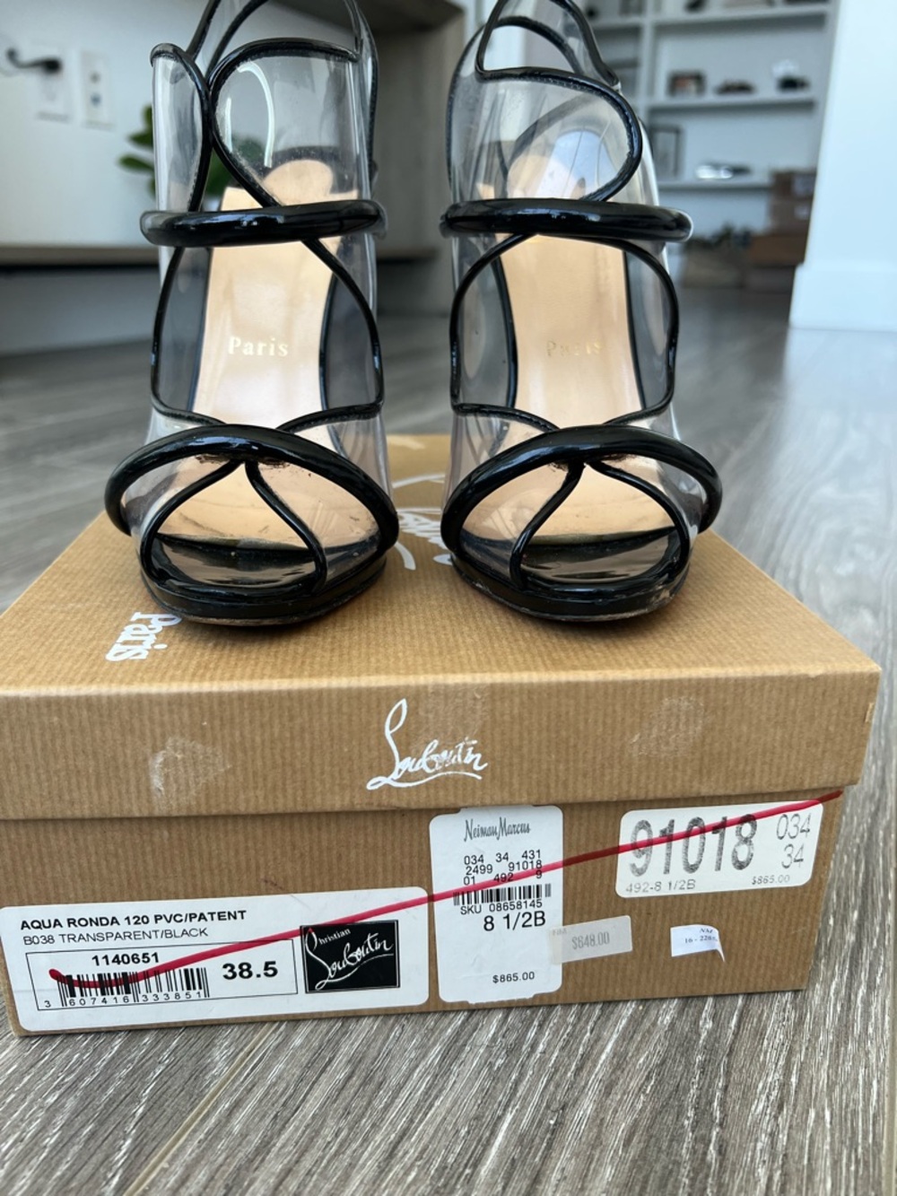 Christian Louboutin Black Patent & Clear Strappy Stiletto Sandals - Picture 2 of 8